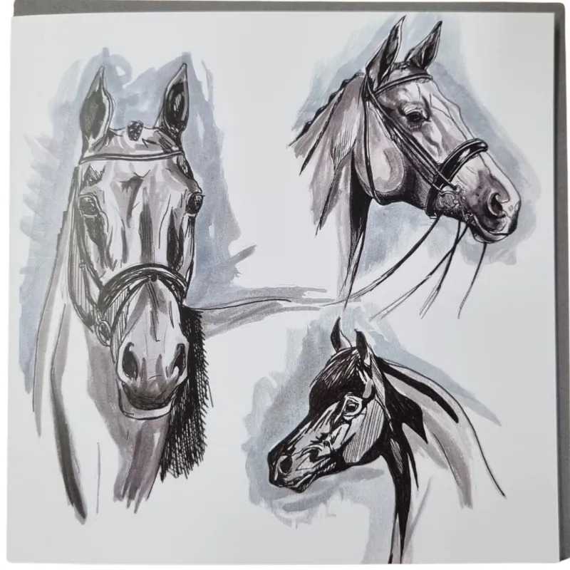 Gubblecote Greetings Card Trio of Horses in Watercolour-1
